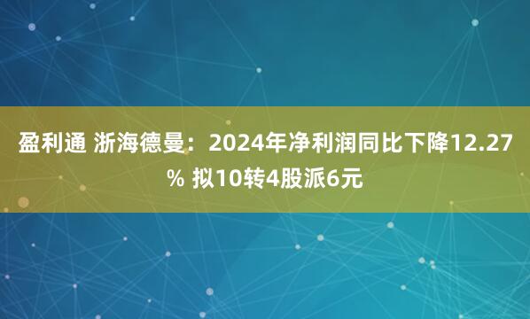 盈利通 浙海德曼：2024年净利润同比下降12.27% 拟10转4股派6元