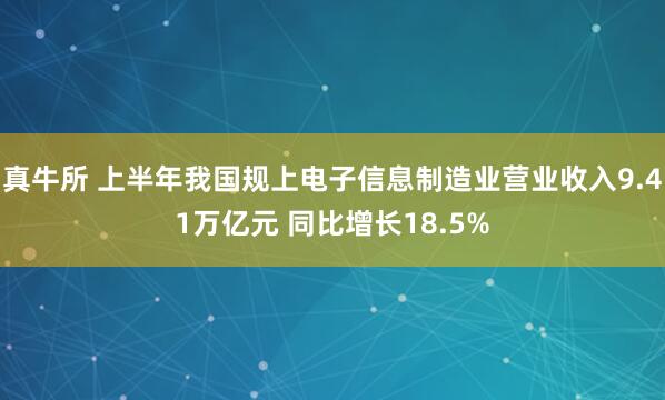 真牛所 上半年我国规上电子信息制造业营业收入9.41万亿元 同比增长18.5%